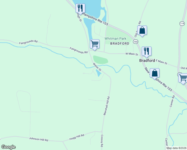 map of restaurants, bars, coffee shops, grocery stores, and more near 31 Water Street in Bradford