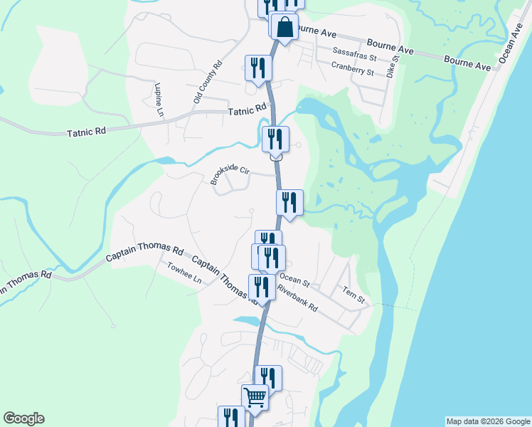 map of restaurants, bars, coffee shops, grocery stores, and more near 705 Main Street in Ogunquit