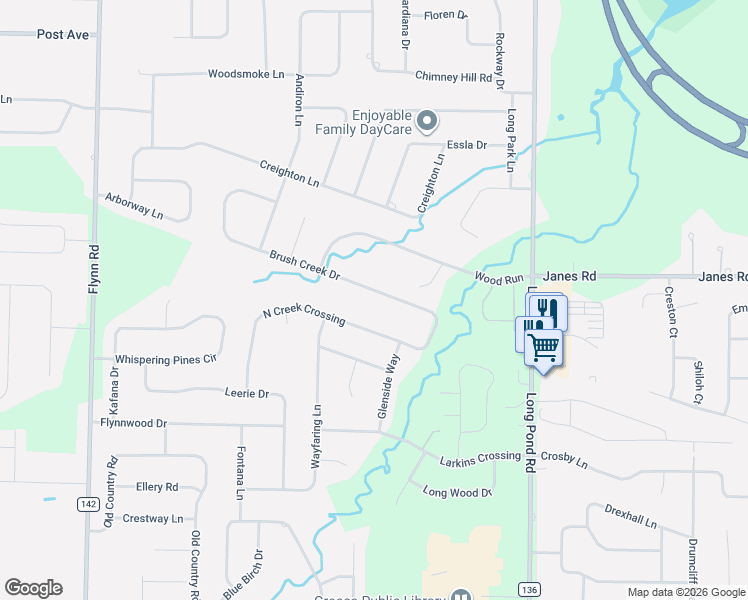 map of restaurants, bars, coffee shops, grocery stores, and more near 305 Brush Creek Drive in Rochester