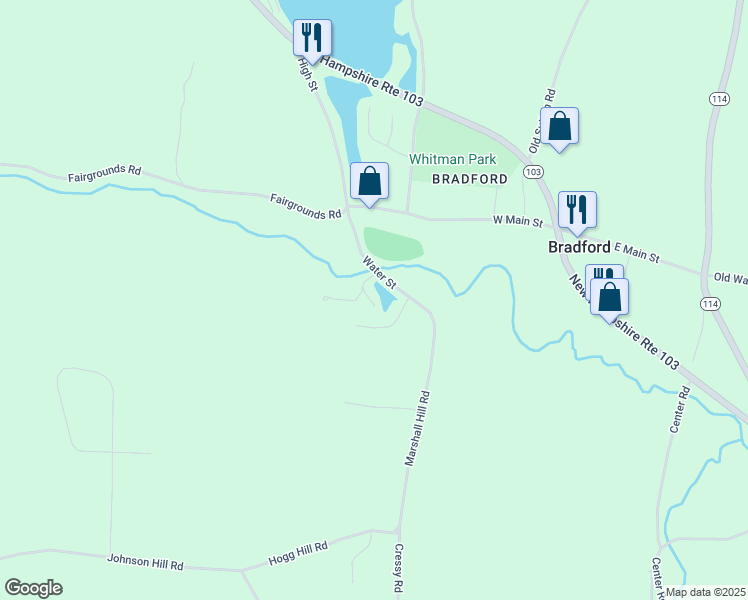 map of restaurants, bars, coffee shops, grocery stores, and more near 31 Water Street in Bradford