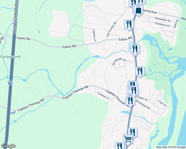 map of restaurants, bars, coffee shops, grocery stores, and more near 19 Kings Way in Ogunquit
