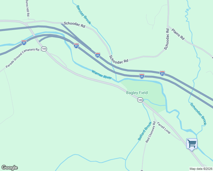 map of restaurants, bars, coffee shops, grocery stores, and more near New Hampshire Route 103 in Warner