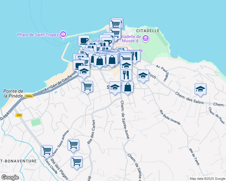 map of restaurants, bars, coffee shops, grocery stores, and more near 10 Le Couvent in Saint-Tropez