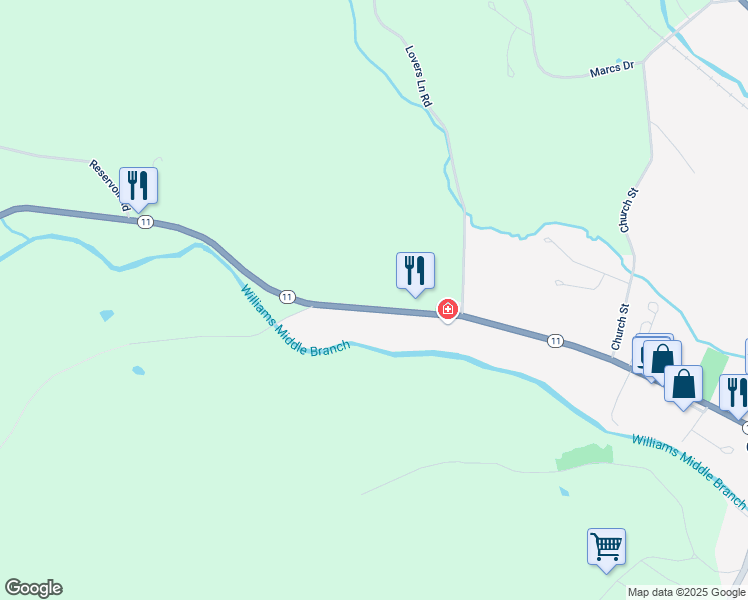 map of restaurants, bars, coffee shops, grocery stores, and more near 204 Main Street in Chester
