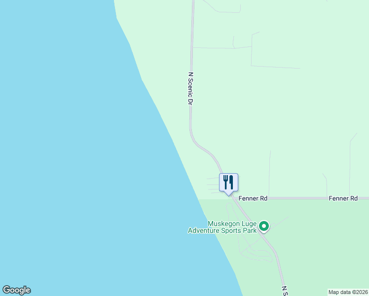 map of restaurants, bars, coffee shops, grocery stores, and more near 839 North Scenic Drive in Muskegon