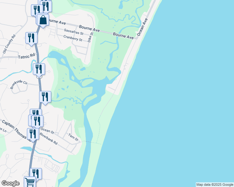 map of restaurants, bars, coffee shops, grocery stores, and more near 3 Ocean Avenue in Wells