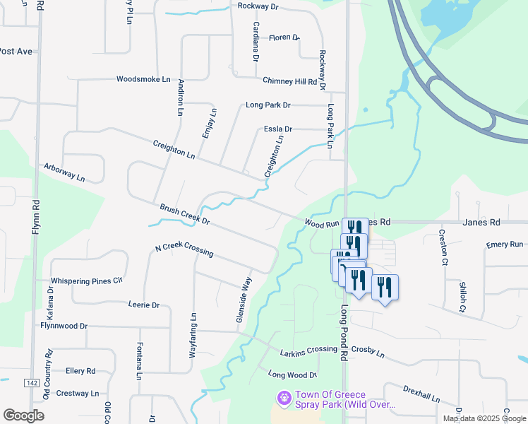 map of restaurants, bars, coffee shops, grocery stores, and more near 45 Wood Cutters Circle in Rochester