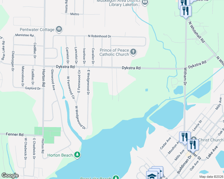 map of restaurants, bars, coffee shops, grocery stores, and more near 901 Andree Road in Muskegon