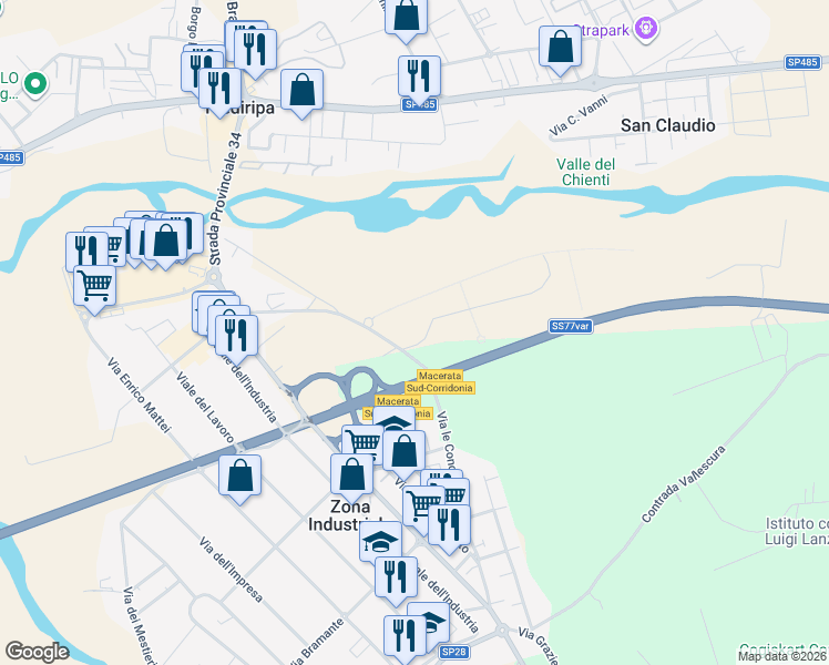 map of restaurants, bars, coffee shops, grocery stores, and more near 68 Via le Conce in Provincia di Macerata