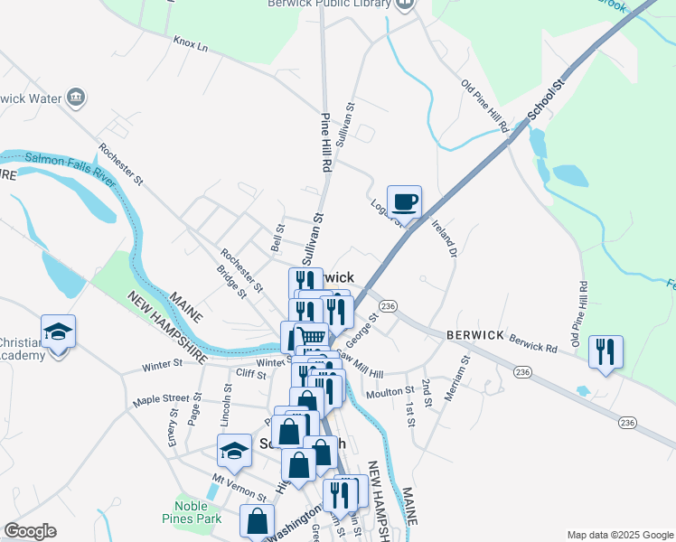 map of restaurants, bars, coffee shops, grocery stores, and more near 12 Wilson Street in Berwick