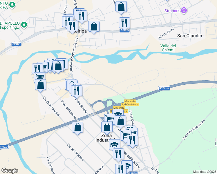 map of restaurants, bars, coffee shops, grocery stores, and more near 68 Via le Conce in Provincia di Macerata