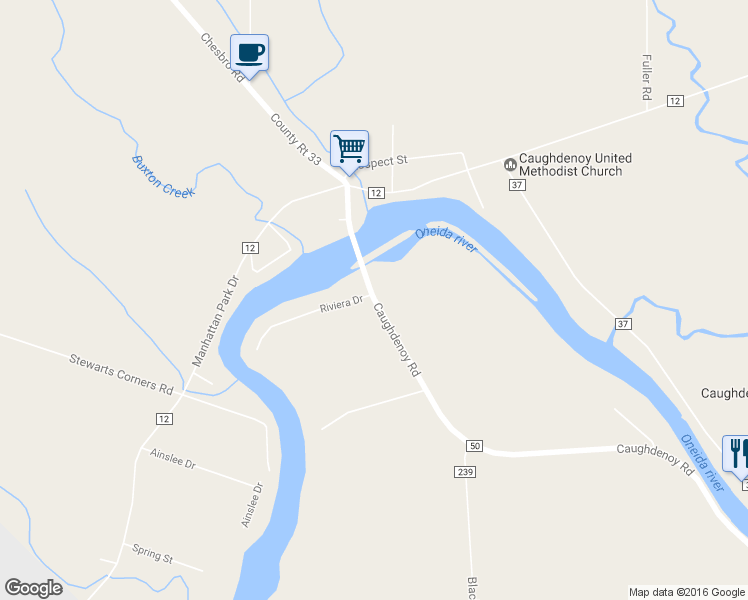 map of restaurants, bars, coffee shops, grocery stores, and more near 13041 Caughdenoy Road in Central Square