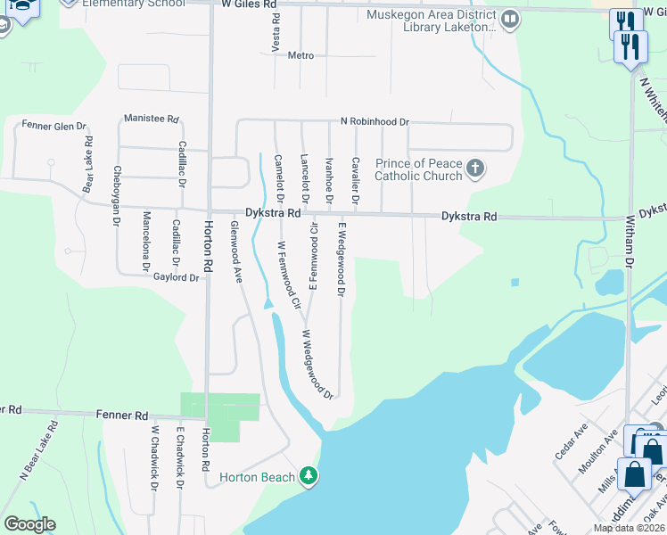 map of restaurants, bars, coffee shops, grocery stores, and more near 920 East Wedgewood Drive in Muskegon