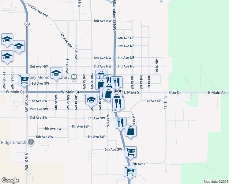 map of restaurants, bars, coffee shops, grocery stores, and more near in Waukon
