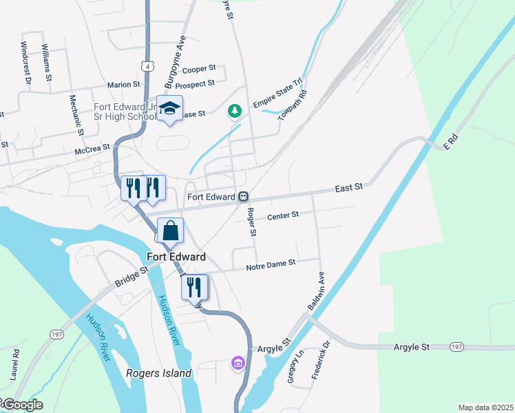map of restaurants, bars, coffee shops, grocery stores, and more near 5 Roger Street in Fort Edward