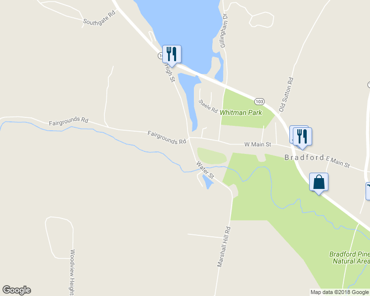 map of restaurants, bars, coffee shops, grocery stores, and more near 1 Water Street in Bradford