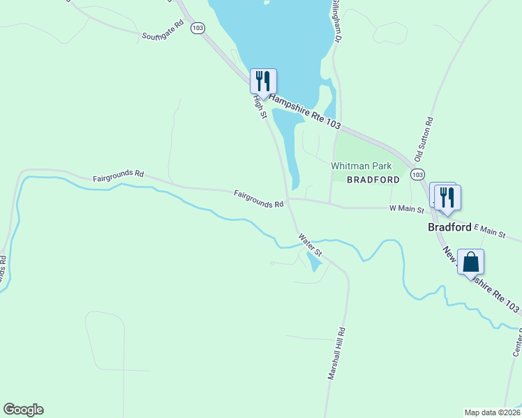 map of restaurants, bars, coffee shops, grocery stores, and more near 1 Water Street in Bradford