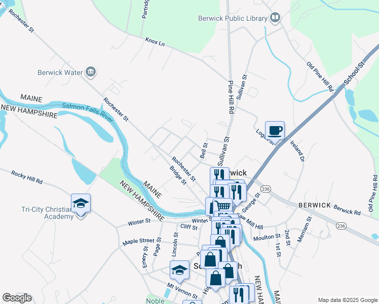 map of restaurants, bars, coffee shops, grocery stores, and more near 8 Annie Street in Dover