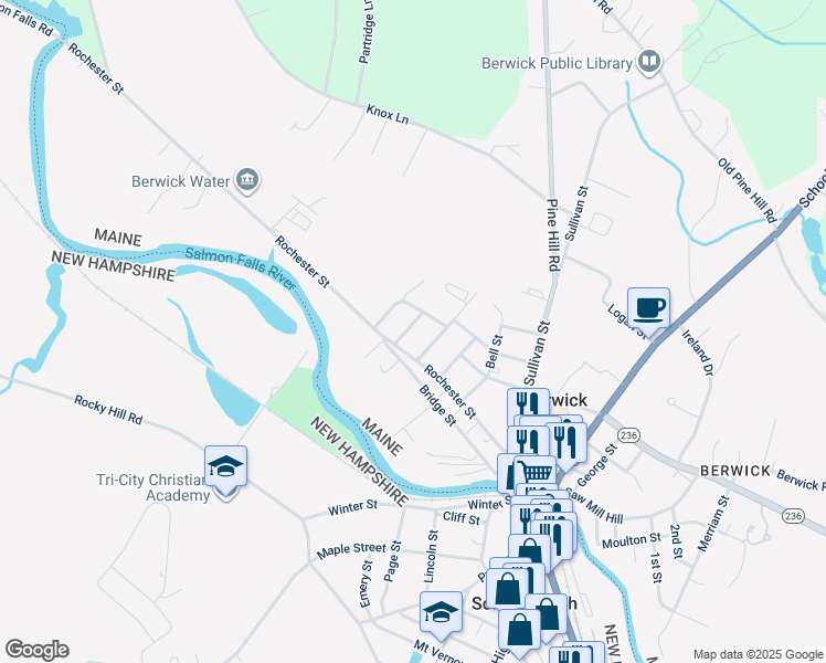 map of restaurants, bars, coffee shops, grocery stores, and more near 10 Merrick Street in Berwick