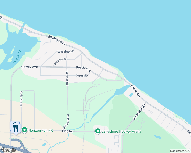 map of restaurants, bars, coffee shops, grocery stores, and more near 1171 Beach Avenue in Rochester