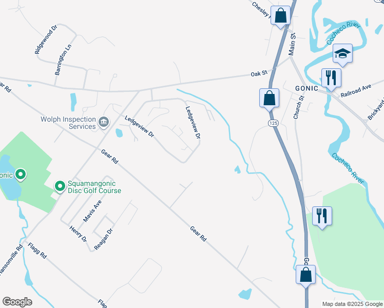 map of restaurants, bars, coffee shops, grocery stores, and more near 27 Ledgeview Drive in Rochester