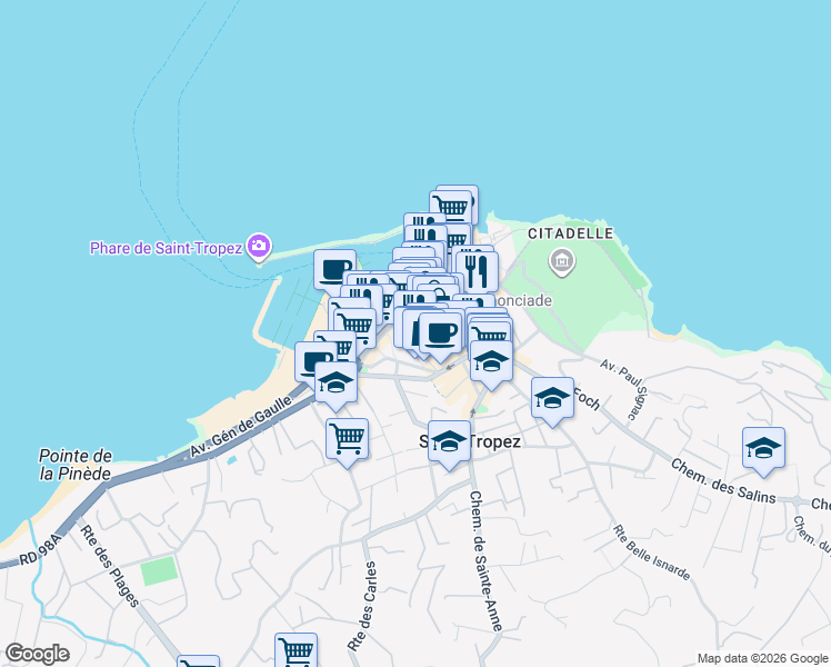 map of restaurants, bars, coffee shops, grocery stores, and more near 11 Rue Etienne Berny in Saint-Tropez