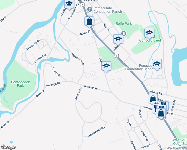 map of restaurants, bars, coffee shops, grocery stores, and more near 72 Maplewood Lane in Concord