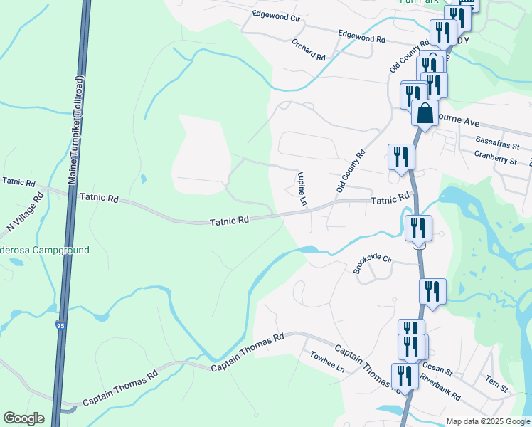 map of restaurants, bars, coffee shops, grocery stores, and more near 172 Libby Lane in Wells