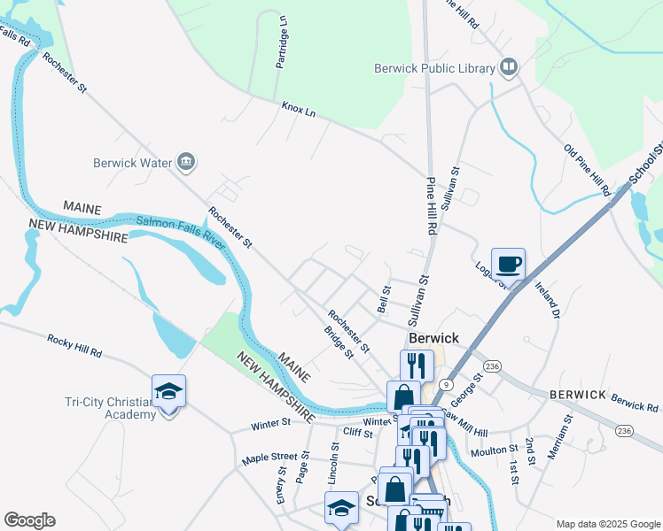map of restaurants, bars, coffee shops, grocery stores, and more near 10 Merrick Street in Berwick