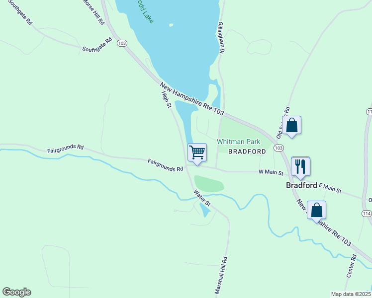 map of restaurants, bars, coffee shops, grocery stores, and more near 4 Sunset Lane in Bradford