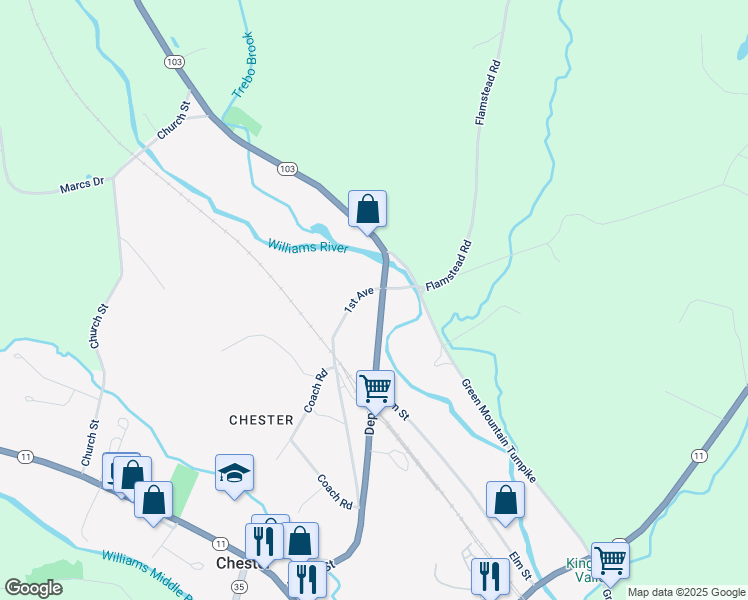 map of restaurants, bars, coffee shops, grocery stores, and more near 514 1st Avenue in Chester
