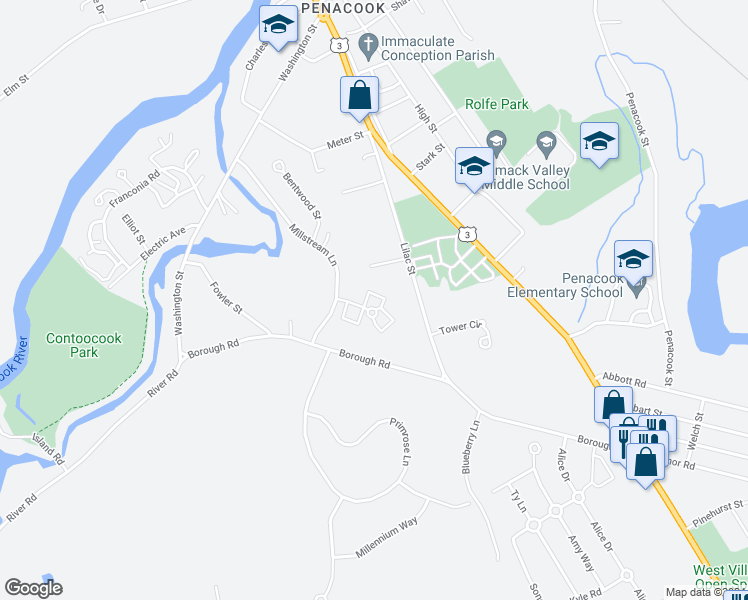 map of restaurants, bars, coffee shops, grocery stores, and more near 68 Maplewood Lane in Concord