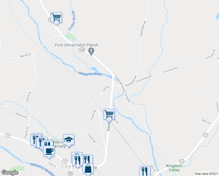 map of restaurants, bars, coffee shops, grocery stores, and more near 514 1st Avenue in Chester