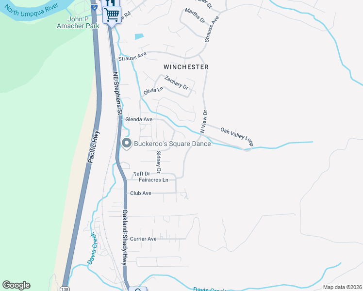 map of restaurants, bars, coffee shops, grocery stores, and more near 471 Glenda Avenue in Roseburg