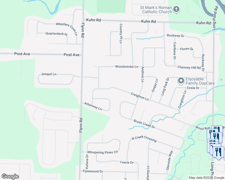 map of restaurants, bars, coffee shops, grocery stores, and more near 345 Creighton Lane in Rochester