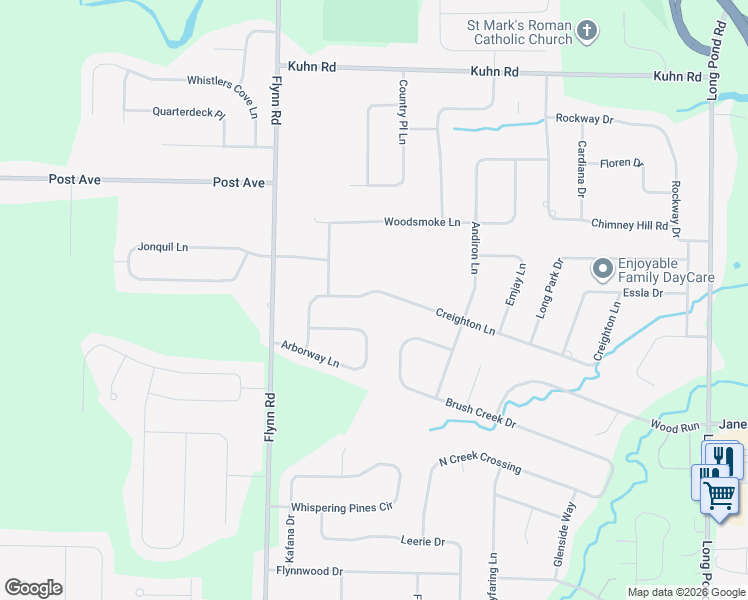 map of restaurants, bars, coffee shops, grocery stores, and more near 345 Creighton Lane in Rochester