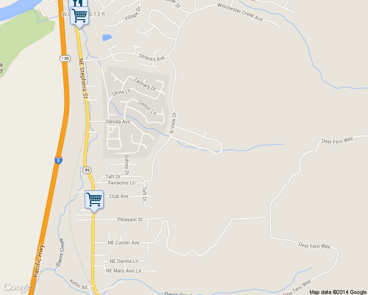 map of restaurants, bars, coffee shops, grocery stores, and more near 175 Oak Valley Loop in Roseburg North