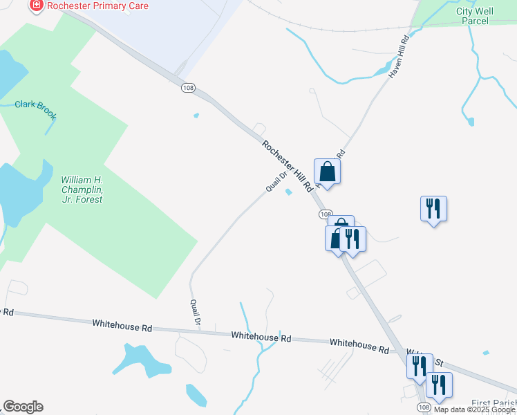 map of restaurants, bars, coffee shops, grocery stores, and more near 35 Quail Drive in Rochester