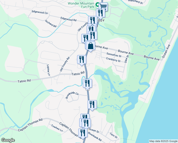 map of restaurants, bars, coffee shops, grocery stores, and more near 17 U.S. 1 in Wells
