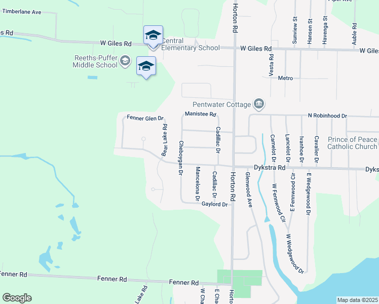 map of restaurants, bars, coffee shops, grocery stores, and more near 1755 Petoskey Drive in Muskegon
