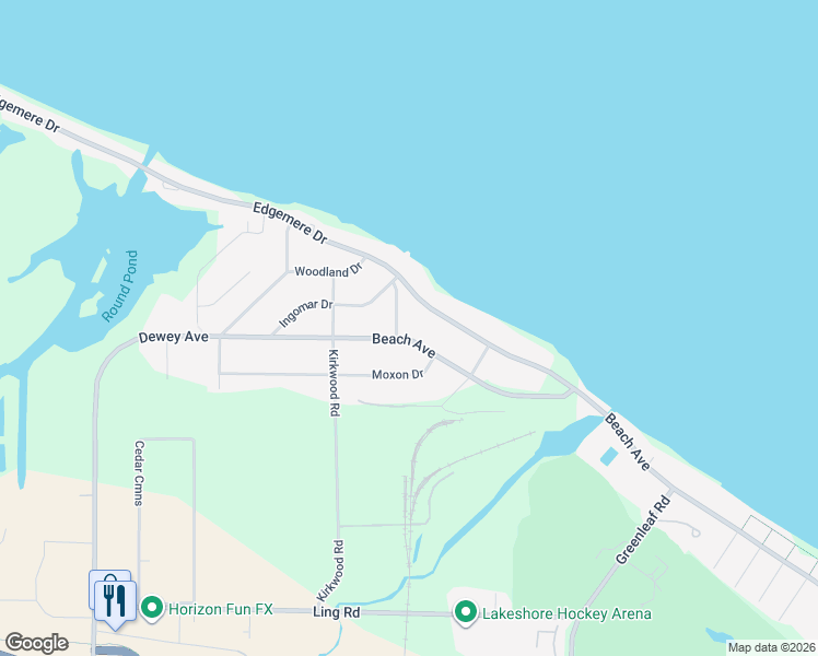 map of restaurants, bars, coffee shops, grocery stores, and more near 1262 Beach Avenue in Rochester