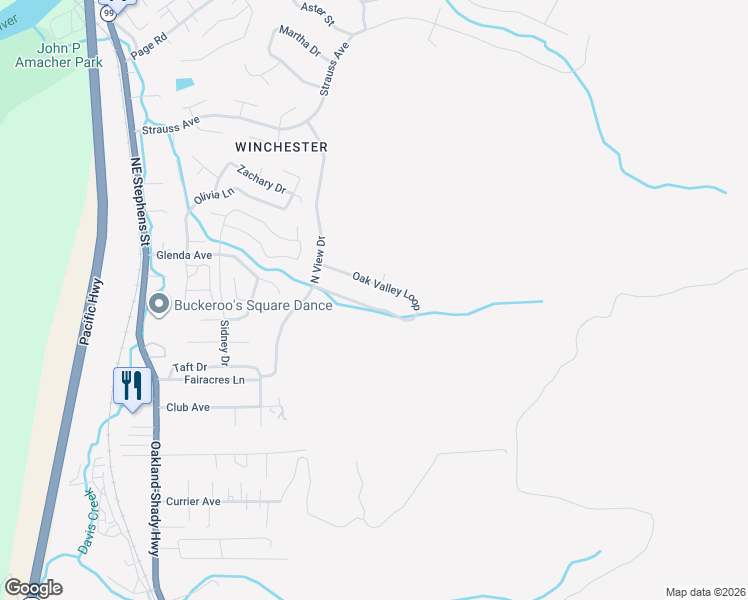 map of restaurants, bars, coffee shops, grocery stores, and more near 246 Oak Valley Loop in Roseburg North