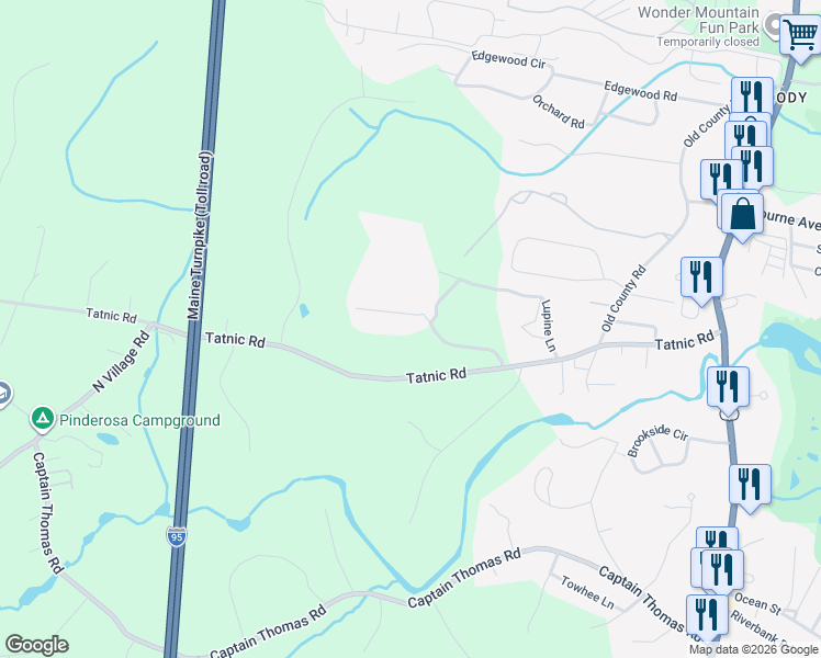 map of restaurants, bars, coffee shops, grocery stores, and more near 20 Lupine Lane in Wells