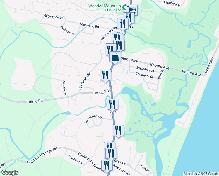 map of restaurants, bars, coffee shops, grocery stores, and more near 17 U.S. 1 in Wells