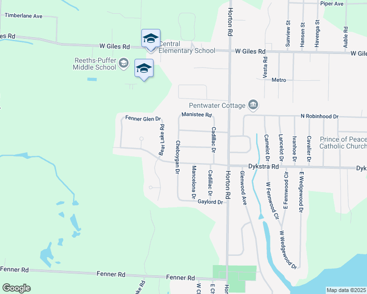 map of restaurants, bars, coffee shops, grocery stores, and more near 1755 Petoskey Drive in Muskegon