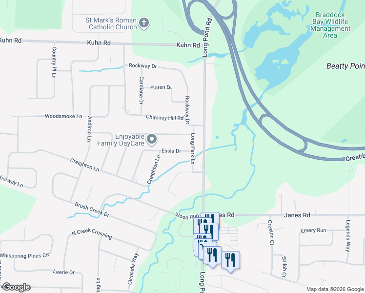map of restaurants, bars, coffee shops, grocery stores, and more near 32 Essla Drive in Rochester