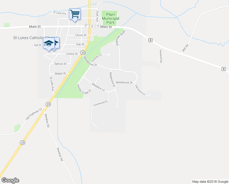 map of restaurants, bars, coffee shops, grocery stores, and more near 1710 Wildwood Drive in Plain