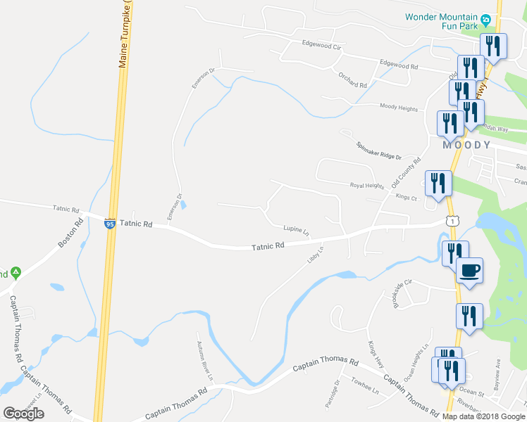 map of restaurants, bars, coffee shops, grocery stores, and more near 20 Lupine Lane in Wells