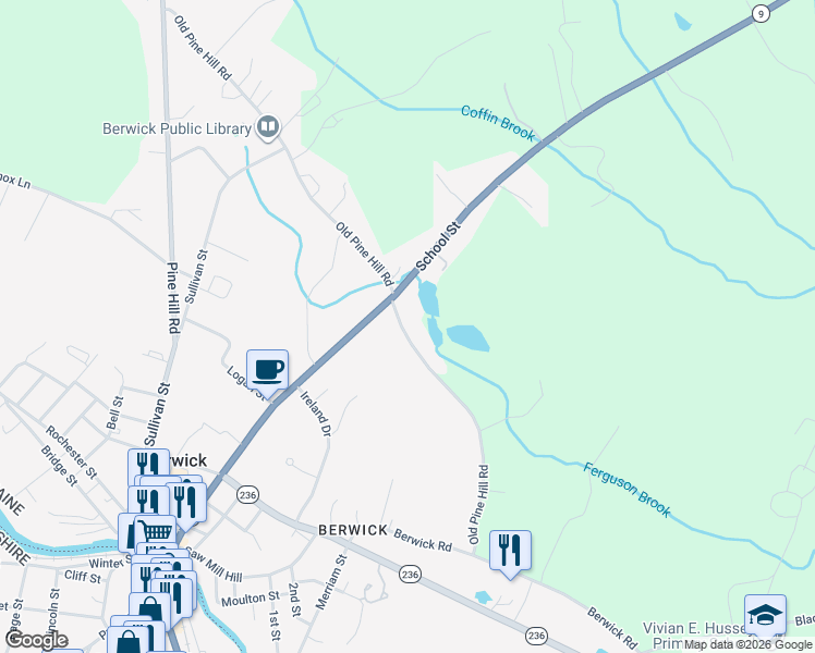 map of restaurants, bars, coffee shops, grocery stores, and more near 48 Old Pine Hill Road in Berwick
