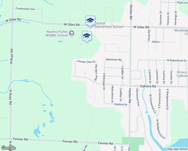map of restaurants, bars, coffee shops, grocery stores, and more near 1042 Bear Lake Road in Muskegon